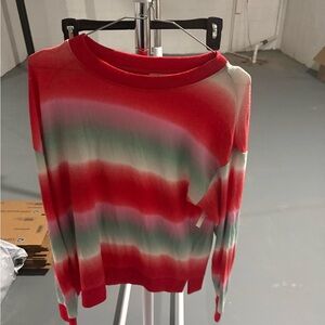 Women’s Abound Cozy Soft Crewneck Sweater Red & Green Stripe Size Small